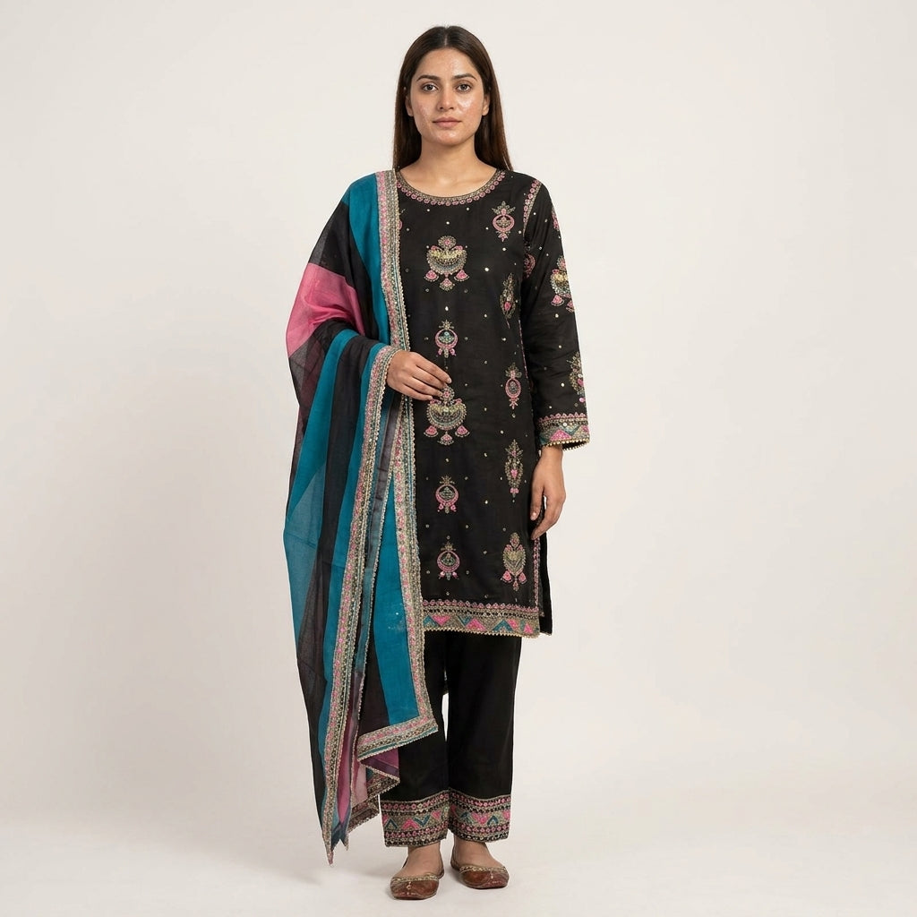 Naqsh-e-Zar Black Embroidered 3 Piece Suit