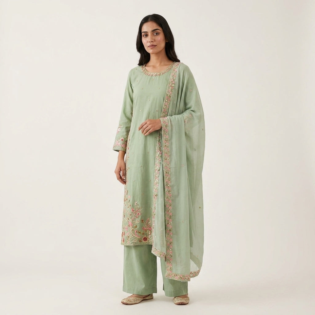 Naqsh-e-Zar Sage Green Embroidered 3 Piece Suit