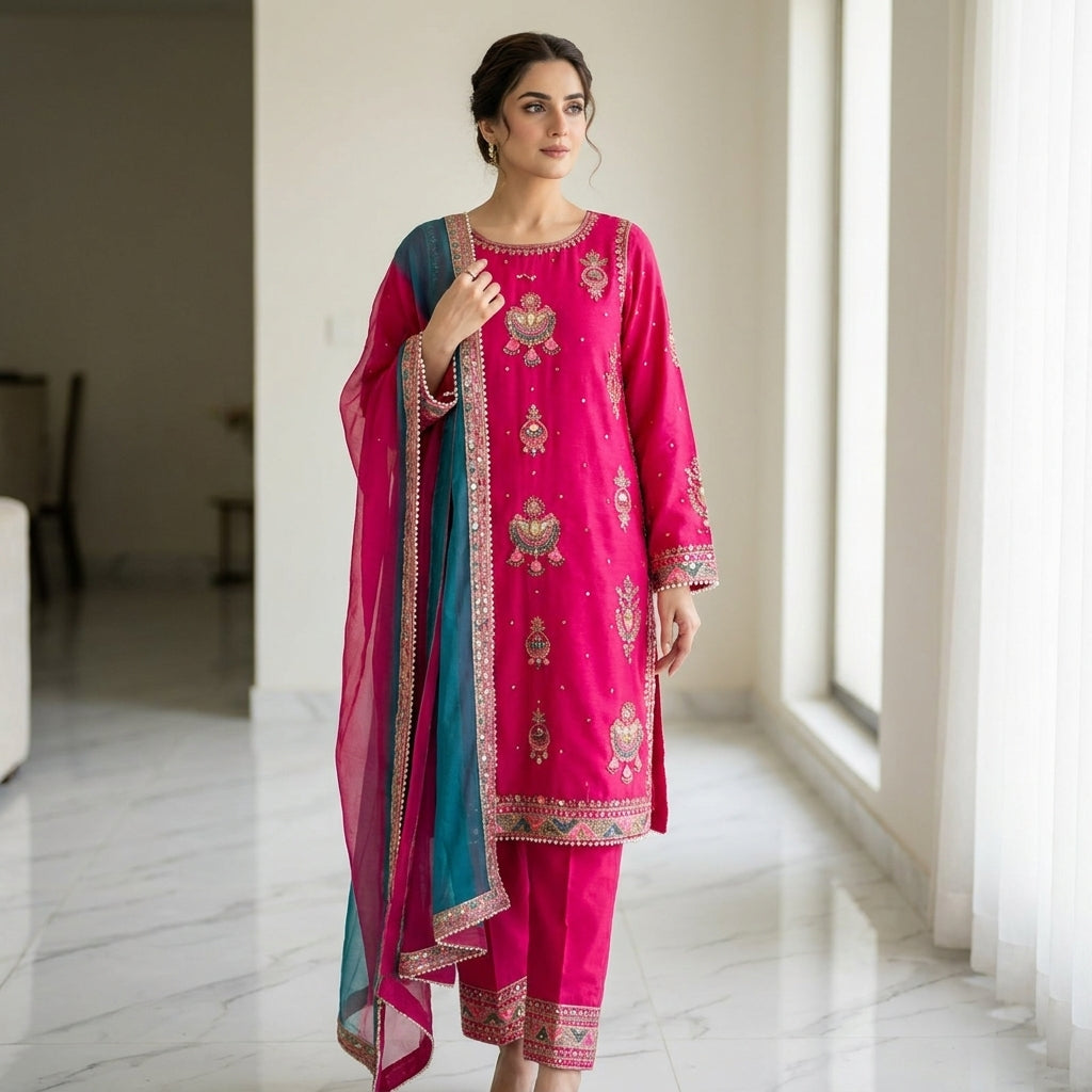 Naqsh-e-Zar Deep Fuchsia Embroidered 3 Piece Suit