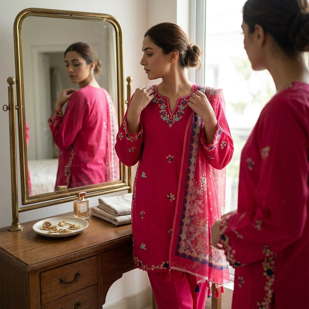 Naqsh-e-Zar Deep Pink Embroidered 3 Piece Suit