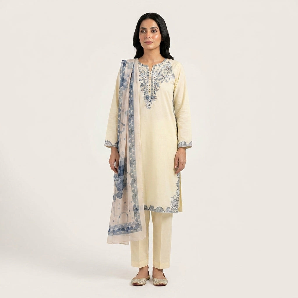 Naqsh-e-Zar Butter Yellow Embroidered 3 Piece Suit