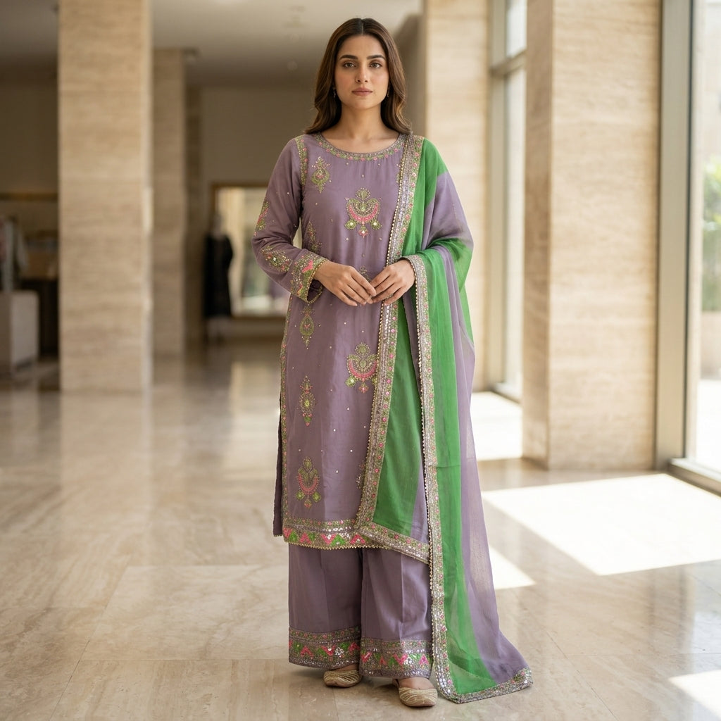 Naqsh-e-Zar Light Purple Embroidered 3 Piece Suit