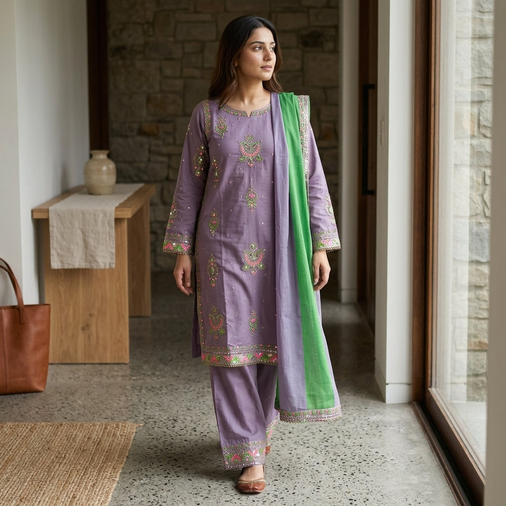 Naqsh-e-Zar Light Purple Embroidered 3 Piece Suit
