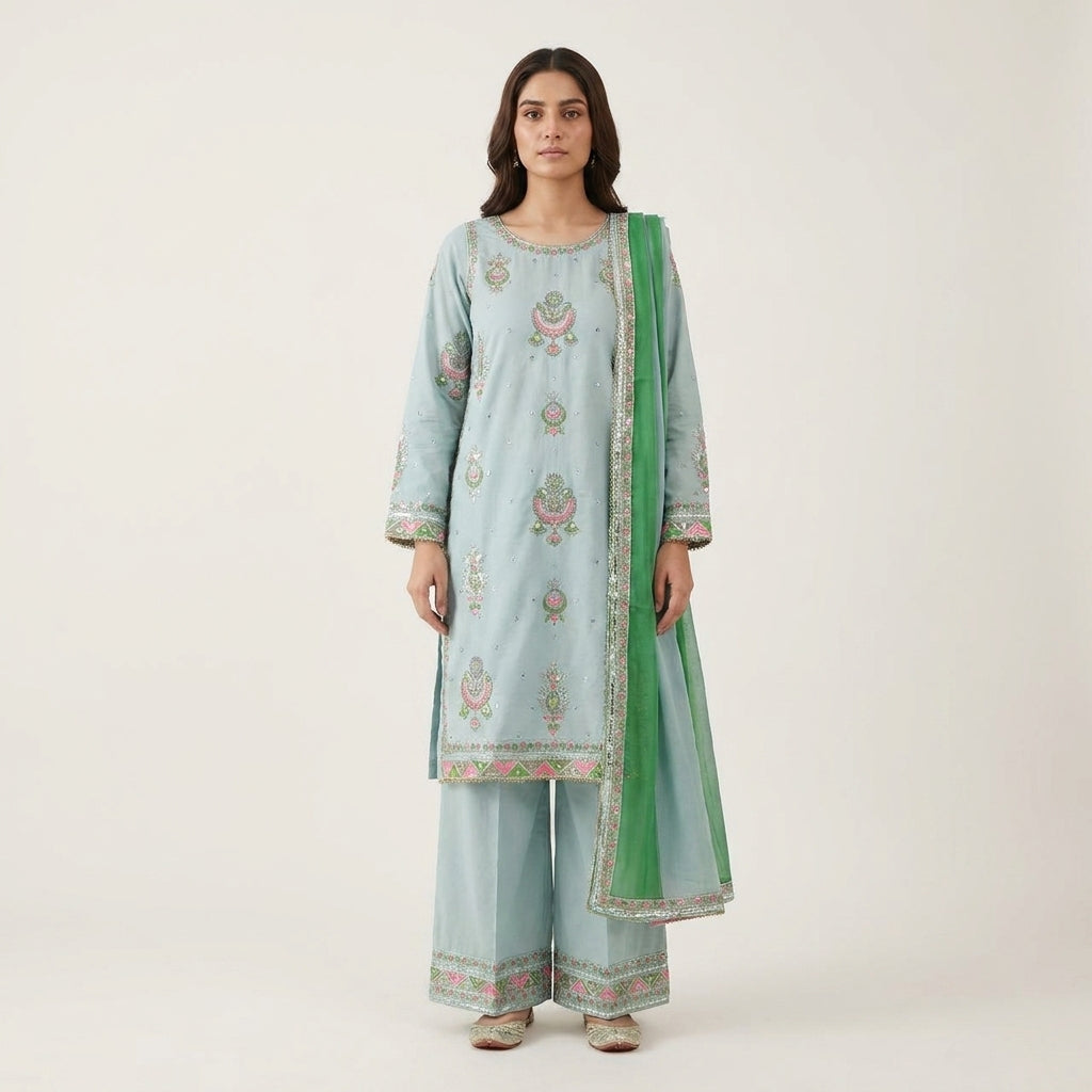 Naqsh-e-Zar light blue Embroidered 3 Piece Suit