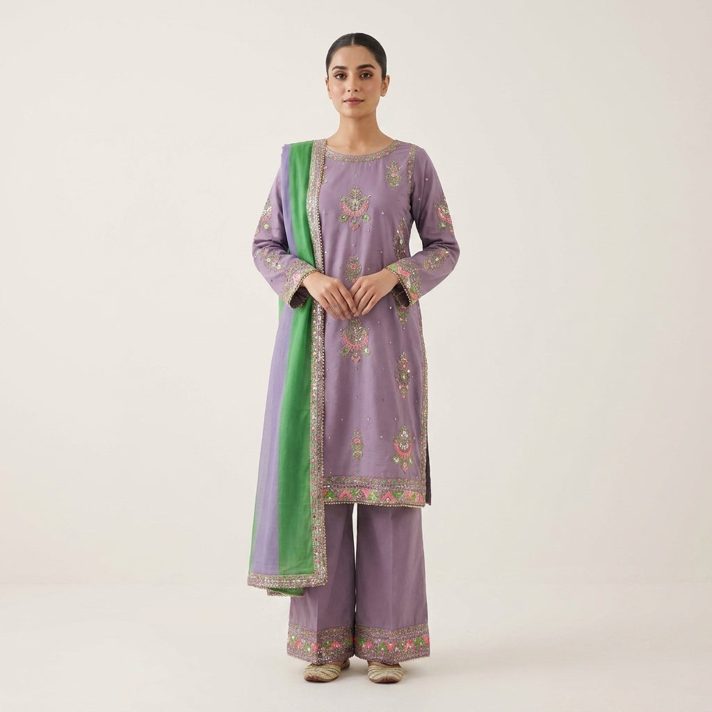 Naqsh-e-Zar Light Purple Embroidered 3 Piece Suit