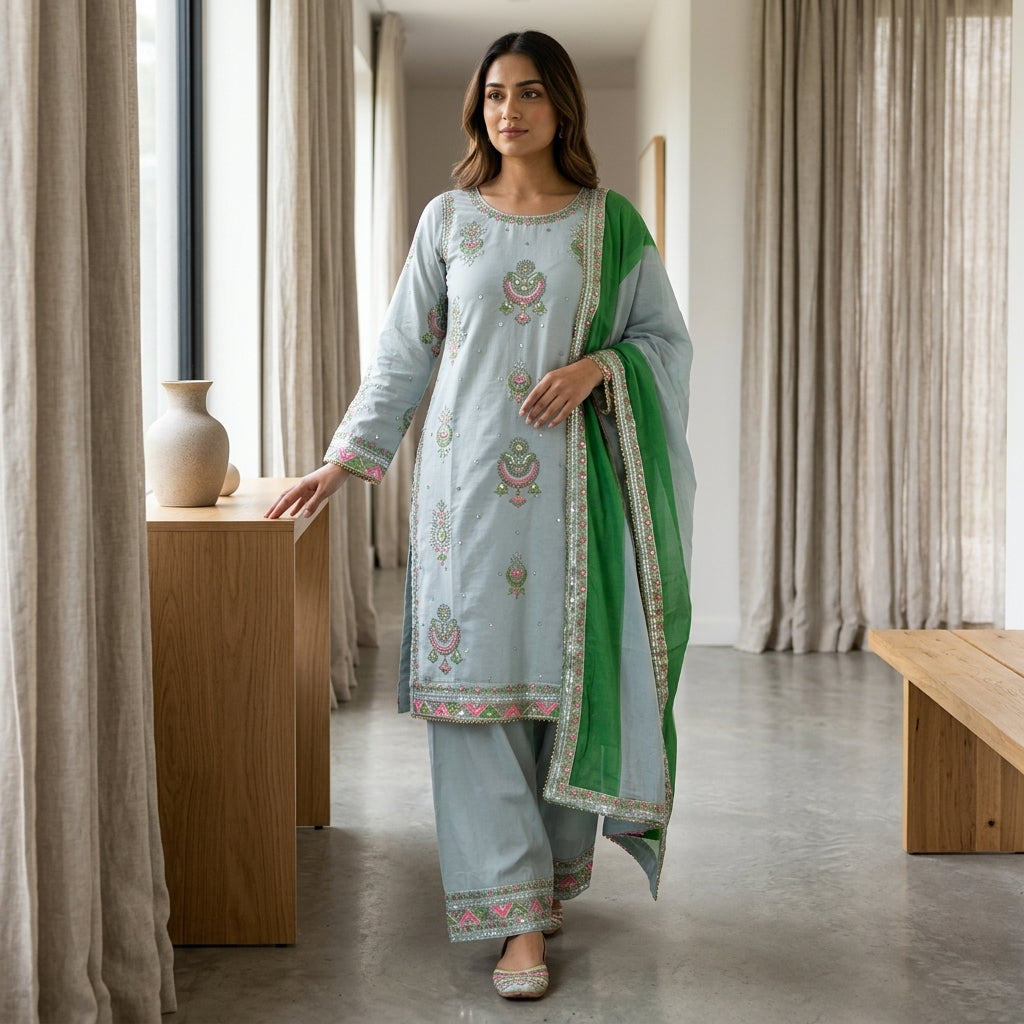 Naqsh-e-Zar light blue Embroidered 3 Piece Suit
