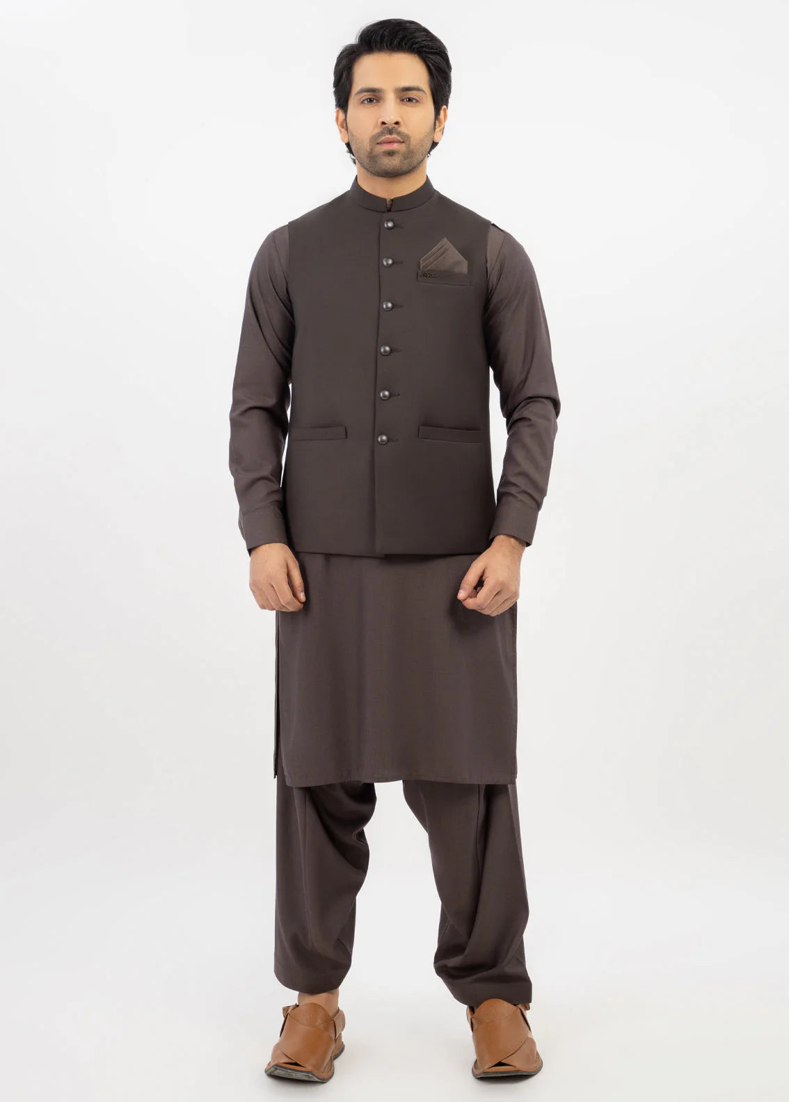 Dark Brown Plain Waistcoat For Men's